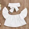 Clothing Sets 2020 New Brand Toddler Infant Child Girl Kids Off Shoulder Tops Denim Pants Jeans Outfits Headband 3Pcs Set Fashion Clothes 1-6Y