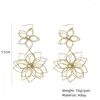 Kolczyki Dangle Modne płatki podwójnej warstwy dla kobiet Temperament biżuterii Elegancki długi kwiat hurtowy
