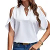 Damesblouses vrouwen losse fit shirt stijlvolle zomer blouse collectie v-neck koude schoudertoppen solide kleur voor modieus