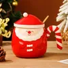 Tassen Santa Keramik Tasse süße Weihnachtshut Deckel Hand gezeichnet mit großer Kapazität Wasser Tasse Frühstück Milk Kaffee Geburtstagsgeschenk