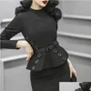 Temel Sıradan Elbiseler 40- Kadınlar Vintage 50s Zarif Uzun Kollu Peplum Wiggle Kalem Elbise Siyah Pinup Vestidos Plus Boyutu Jurken Dro Dhx2o