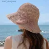 Wide Brim Hats Bucket Hats New summer straw hat ladies handmade lace butterfly sun hat outdoor hollow sunscreen sun hat adult children big brim hat Y240409