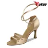 Chaussures de danse evkoodance noire kaki brun couleur personnaliser femme latine salsa 7,3 cm talon satin avec matériau de boucle evkoo-019