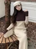 Casual Dresses Women Autumn Turtleneck Vintage Knitted Dress 2024 Fashion Bodycon Midi Elegant Solid One Pieces Clothes