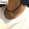 Hänge halsband shamty ren guldfärg etiopisk choker halsband smycken svart läder rep nigeria sudan eritrea kenya habesha stil itemq