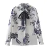 Zach Ailsa Spring Product Womens Design Sense Flip Collar Loose Silk Texture Bow Decoration Imprimé Shirt 240326