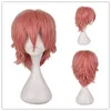 Qqxcaiw Perruque mâle noir blanc violet blonde rouge cheveux courts cosplay costume anime coiffures synthétiques halloween avec une frange pour hommes 240402