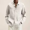 Chemises décontractées pour hommes Spring Men Causal Linen Shirts Fashion Business Office Abèle Lower Longe Tops Place Vintage Color Couleur Button Vêtements 2449