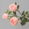 Flores decorativas 1 grupo de rosas artificiais 3 cabeças de seda plantas falsas para festas de casamento buquês de mão decoração da sala de estar em casa