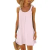 Casual Dresses Multi Colors Round Neck Tank Dress Beach Kvinnor ärmlös smockad kort semester Camisole Baggy Mini Vestidos