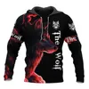 2024 nieuwe heren 3D-geprinte hoodie met wolfskoppatroon, casual Europese maat met capuchon