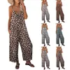 Summer Womens Pants Cross Border Leopard Pattern Pocket Loose Casual Strap Jumpsuit 240409