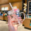 Vinglas Söt tecknad björn Dog Glass Straw Cup Drinkware Creative Strawberry Flower Transparent Milk Juice Coffee Water Mugs With Scale