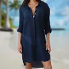 Zwemverdekking lange mouw zwempak bikini cover-up Europese mode eenvoudige massieve kleurzakken knoppen Sun Bescherming Kleding