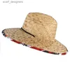 Chapeaux à bord large chapeau seau gemvie largeur drapeau à bord du sauvetage paille pour hommes chapeau de soleil d'été avec sangle de menton y240409