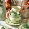 Skålar lätt lyxiga nordiska phnom penh mjukt grönt ris vit bordsartiklar keramiska kök leveranser skål soppa grönsaksplatta