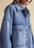 여자 재킷 2024 가을과 겨울 씻은 눈송이 포켓 드롭 어깨 느슨한 셔츠 느슨한 셔츠 소매 데님 재킷