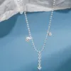 Anhänger Halsketten Anenjery Silber Farbe Zirkon Wasser Tropfen Halskette für Frauen Langkettige Quasten Halshöre Elegante Schmuckgeschenke