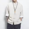 Herren lässige Hemden 2024 Sommer Chinesischer Stil Herren Tang Anzug Leinen Kurzarm Shirt Traditionelle China Hanfu