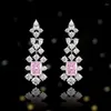 Stud Earrings S925 Silver Ear Rectangular 7 9 Pink Diamond Cut High Carbon Zircon Fashion Versatile Earring Jewelry