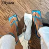 Klänningskor Eilyeken Gladiator Sandaler High Heels Womens Autumn Best Street Style Square Headed Open Toe Clip Laces H240409