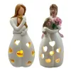 Standing Mother Hugging Daughter Statue Resin Figurines Candlestick Holder With Flickering LED Candle Memorial Gifts