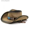 Brede rand hoeden emmer hoeden nieuwe cowboy hoed panama stro hoed zomerturquoise lint vrouwen mannen brede riem strand zon cap UV bescherming jazz fedora hoed y240409