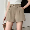 Khaki Casual Summer Woman krótka z metalowym guzikiem Worka Worka Worka szerokie nogi Kobieta 240407