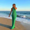 Lässige Kleider mosimolly Neckholder -Hals -Strickkleid Boho Strand langer rückenloser sexy Urlaub Urlaub