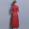 Casual Dresses Women Dress Stand Collar Chinese Half Sleeves A-line Qipao Big Hem Printed Mid-calf Length Mother Banquet