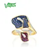 Cluster Rings VISTOSO Authentic 14K 585 Yellow Gold Ring For Women Sparkling Blue Sapphire Ruby Diamonds Dazzling Wedding Flower Fine