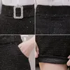 Shorts tweed di strass di moda femmina Summer Seques Black Women Diamonds Diamonds Belt Wile High Waist Femme 240409