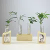 Przezroczysty kryształowy szklany wazon rurki w drewnianym stojaku doniczki dla roślin hydroponicznych dekoracja ogrodu domowego