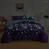 Sängkläder set stjärnor måne comforter omslag med örngott lysande purpel set barn säng tvilling enstaka täcken täcken sängkläder