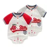 Born Block Block Block Baseball Pomper Manica corta Lettere da reticolo da ricamo da tuta per bambini per bambini vestiti per bambini 240409