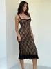 Julissa Mo Lace Patchwork Mesh Spaghetti Brap Respess Respess Midi Dress Ladies Elegant Party Club.