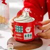 マグカップクリエイティブカートゥーンクリスマスセラミックマグカップ、オフィスコーヒーのための蓋とスプーン飲料水カップルカップホリデーギフト