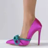 Kleiderschuhe Liyke Runway Style Seiden Schmetterlingsknoten Frauen Pumps sexy spitze Zeh Slip on Purple High Heels Mode Slingback Stiletto H240409 Z0R8