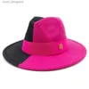 Breda randen hattar hink hattar vita med svart fedoras hatt för kvinnor man hattar gradient cap hatt mode panama kyrkan hatt fedoras jazz cap grossist y240409