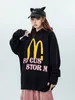 % 100 saf pamuklu Amerikan retro mektup baskısı kapüşonlu McDonald's Hoodie Kadınlar Sonbahar Çift Gevşek Top Hoodie Peluş S-4XL