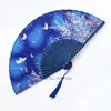 Decorative Figurines Chinoiserie Retro Cloth Fan With Wooden Handle Art Flower Pattern Folding Classical Dance Home Decoration
