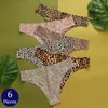 Kvinnors trosor bzel 6 st/set mode leopard bikini sexiga thongs sömlösa underkläder silk satin underkläder sport fitness g-strängar