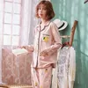 Домашняя одежда Осень весна повседневная хлопковая женщина, пижама, наборы кардиган с длинными рукавами 2 штуки 2 штук пижама