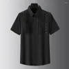 Camisas casuais masculinas Minglu algodão rebite de luxo de luxo curto cor sólida verão slim fit Party White Black MacH Vestio