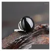 Cluster Rings Natural Obsidian Ring для мужчин Женщины Sier Jewelry Fashion Открытие пара корейская издание богатое и благородное в паре с Drop D Dhadl