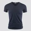 Erkek tişört saf renk v yaka kısa kollu üstler tees erkekler tshirt siyah tayt adam tshirts erkek kıyafetler için fitness 240326