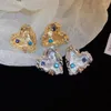 Orecchini per borchie squisite cuore colorato con zircone per donne opache di lusso Accessori per metalli liquidi regolari Accessori di moda