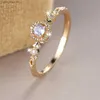 2PCS Wedding Rings Simple Fashion Crystal Round Stone Ring White Zircon Small Square Engagement Rings For Women Vintage Gold Color Wedding Jewelry