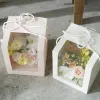 3PCS Flower Gift Paper Plax Clear Window Transparant Square Forme Przenośne pudełka na prezent