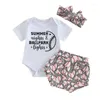 Ensembles de vêtements Baby Girl Vêtements Lettre imprimé à manches courtes Coup de cou de coucheur Cœur de baseball Léopard Shorts bande 3 pcs